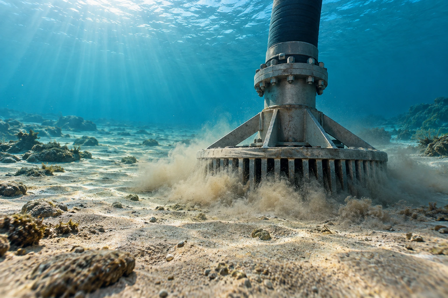 Conceptual underwater sediment suction intake with localized disturbance
